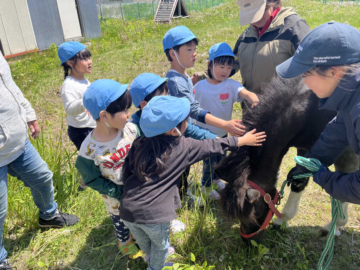 荻伏保育所の園児が乗馬体験のサムネイル